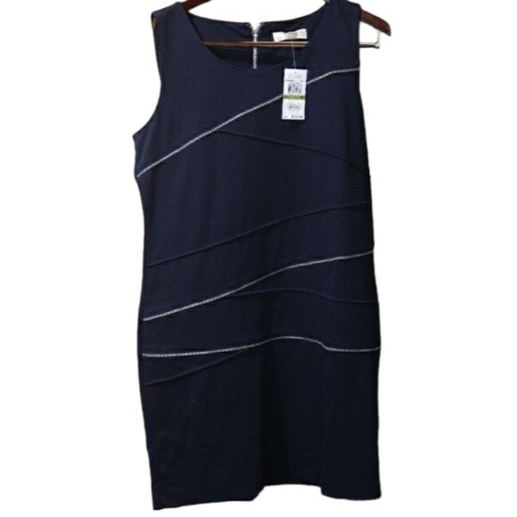 Michael Michael Kors Navy Blue Bodycon Dress Zip Detail Edgy Career NWT 14 - Picture 2 of 12